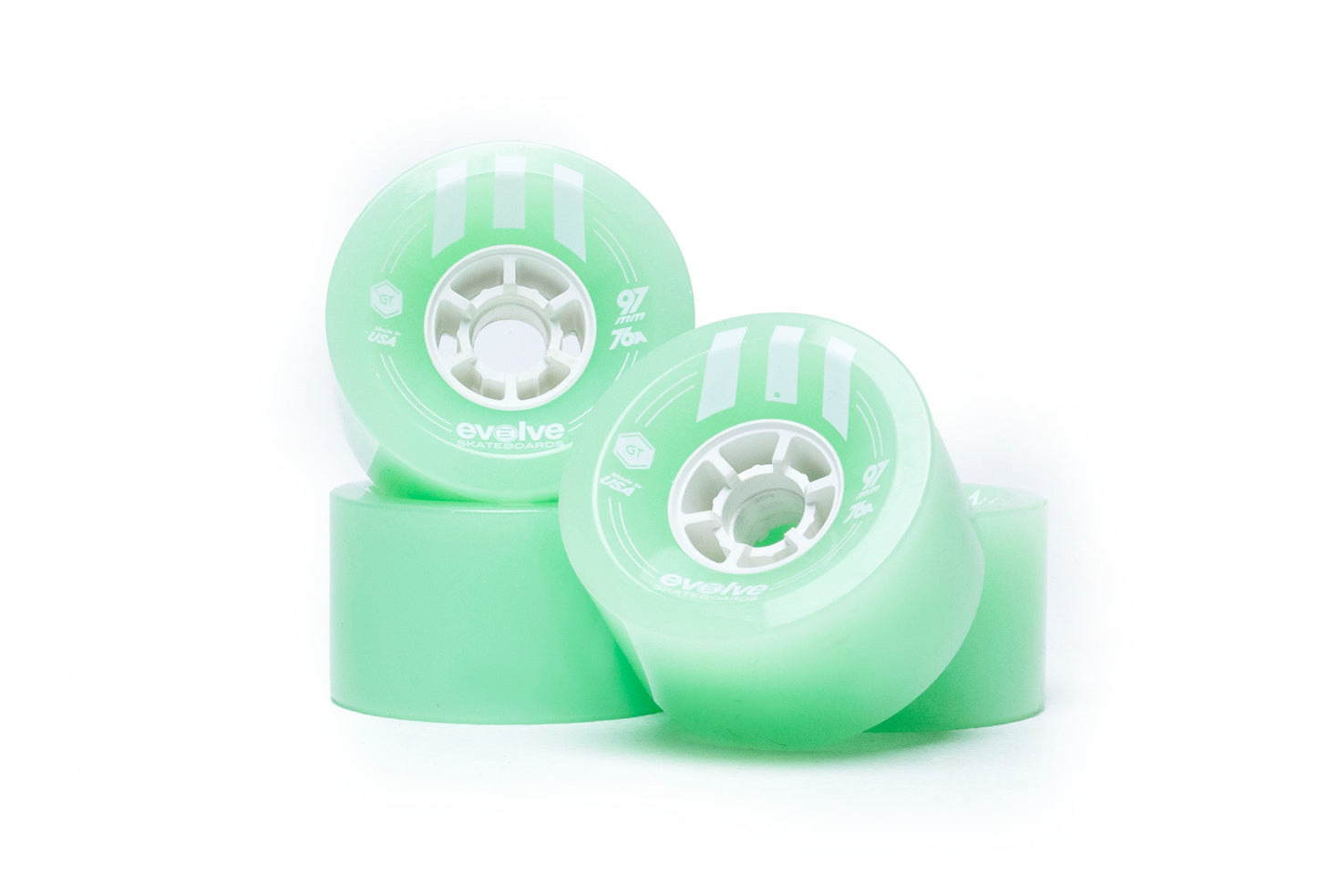 Ruedas Skate eléctrico GTR Street 97mm - Evolve Skateboards - Evolve Skateboards EspañaRueda StreetEvolve Skateboards EspañaEvolve Skateboards EspañaWOGR9776GWVERDE LUMINICENTEVERDE LUMINICENTE